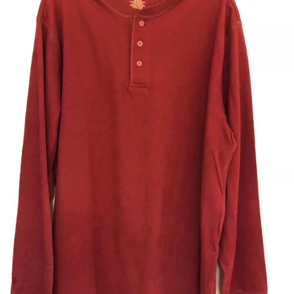 Saddlebred Red Long Sleeve Henley  Soft Cotton Blend Burgundy